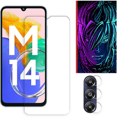 ARBAN Edge To Edge Tempered Glass for Samsung Galaxy M14 4G Tempered Glass Screen Protector | Anti-Scratch | Edge to Edge Full Coverage | 9H Hardness (1 FRONT SCREEN GUARD + 1 CAMERA LENS PROTECTOR + 1 FREE BACK EMBOSSED SKIN002)(Pack of 1)
