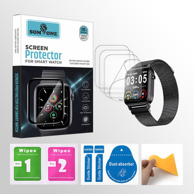 SOMTONE Edge To Edge Tempered Glass for Maxima Max Pro X2 1.4 inch Smartwatch 4 PROTECTOR + 4 WIPES + 4 DUST REMOVAL STICKER + 1 WIPER(Pack of 4)
