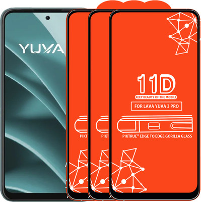 PikTrue Edge To Edge Tempered Glass for LAVA YUVA 3 PRO(Pack of 3)