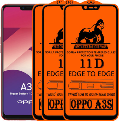 TWIGLO Edge To Edge Tempered Glass for Oppo A3s(Pack of 3)