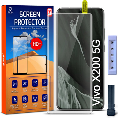 FAVJIP Edge To Edge Tempered Glass for Vivo X200 5G, Vivo X200, 3D Quad Curved UV Liquid Glue Screen Guard Protector with Easy Installation Kit(Pack of 1)