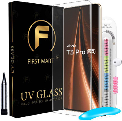 FIRST MART Edge To Edge Tempered Glass for Vivo T3 Pro 5G, Vivo T3 Pro, Vivo T3Pro 5G, Vivo T3Pro, T3 Pro 5G, T3 Pro, UV Glue Tempered Glass with Cable Protector(Pack of 1)