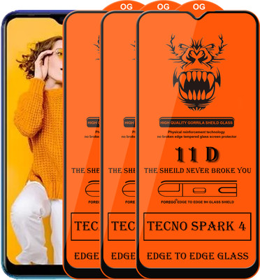 Forego Edge To Edge Tempered Glass for Tecno Spark 4(Pack of 3)