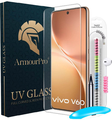 ArmourPro Edge To Edge Tempered Glass for Vivo V60 5G, Vivo V60, IQOO Z10R, UV Glue Tempered Glass with Cable Protector(Pack of 1)