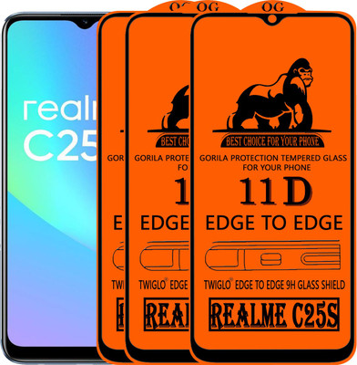 TWIGLO Edge To Edge Tempered Glass for REALME C25S(Pack of 3)