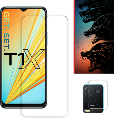 SOMTONE Edge To Edge Tempered Glass for vivo T1x 4G Tempered Glass Screen Protector | Anti-Scratch | Edge to Edge Full Coverage | 9H Hardness ( 1 FRONT SCREEN GUARD + 1 CAMERA LENS PROTECTOR + 1 FREE BACK EMBOSSED SKIN061 )(Pack of 1)