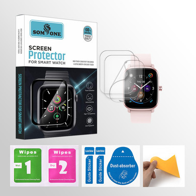 SOMTONE Edge To Edge Tempered Glass for Amazfit GTS 2 Smartwatch 3 PROTECTOR + 3 WIPES + 3 DUST REMOVAL STICKER + 1 WIPER(Pack of 3)