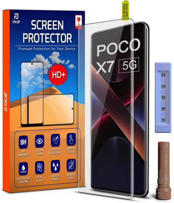 FAVJIP Edge To Edge Tempered Glass for Poco X7 5G, Poco X7, 3D Curved UV Liquide Glue Screen Guard Protector with Easy Installation Kit(Pack of 1)
