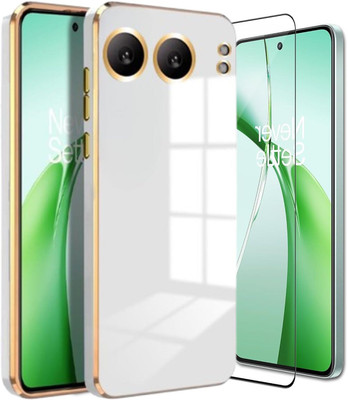 A3sprime Edge To Edge Tempered Glass for OnePlus Nord 4 5G, with Soft Silicone Golden Side Colored with Drop Protective Camera Lens Protector Back Cover(Pack of 2)