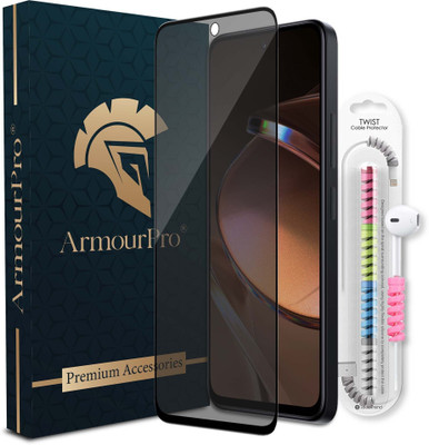 ArmourPro Edge To Edge Tempered Glass for Redmi 12 5G, Redmi 12 4G, Redmi 12, Poco M6 Pro 5G, 1 Privacy Anti Spy Protection Glass with 1 Cable Protector(Pack of 2)
