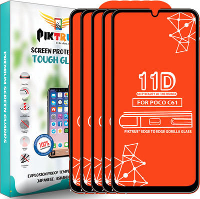 PikTrue Edge To Edge Tempered Glass for Poco C61(Pack of 5)