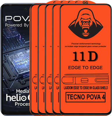 Laxdom Edge To Edge Tempered Glass for TECNO POVA 4(Pack of 5)