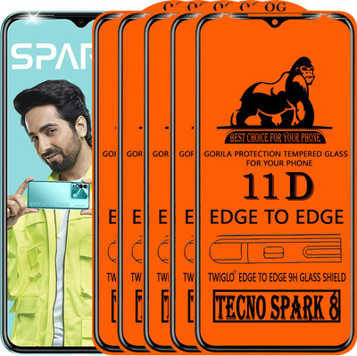 TWIGLO Edge To Edge Tempered Glass for TECNO SPARK 8(Pack of 5)