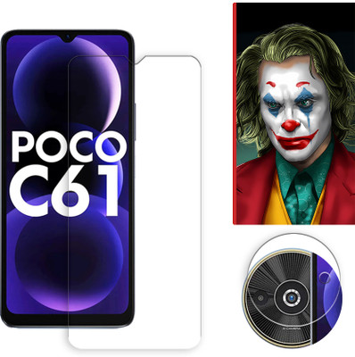 SOMTONE Edge To Edge Tempered Glass for Poco C61 4G Tempered Glass Screen Protector | Anti-Scratch | Edge to Edge Full Coverage | 9H Hardness ( 1 FRONT SCREEN GUARD + 1 CAMERA LENS PROTECTOR + 1 FREE BACK EMBOSSED SKIN026 )(Pack of 1)