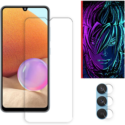SOMTONE Edge To Edge Tempered Glass for Samsung Galaxy A32 4G Tempered Glass Screen Protector | Anti-Scratch | Edge to Edge Full Coverage | 9H Hardness (1 FRONT SCREEN GUARD + 1 CAMERA LENS PROTECTOR + 1 FREE BACK EMBOSSED SKIN002)(Pack of 1)