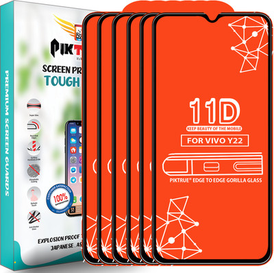 PikTrue Edge To Edge Tempered Glass for Vivo Y22(Pack of 6)
