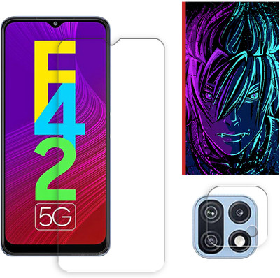 ARBAN Edge To Edge Tempered Glass for Samsung Galaxy F42 5G Tempered Glass Screen Protector | Anti-Scratch | Edge to Edge Full Coverage | 9H Hardness (1 FRONT SCREEN GUARD + 1 CAMERA LENS PROTECTOR + 1 FREE BACK EMBOSSED SKIN002)(Pack of 1)