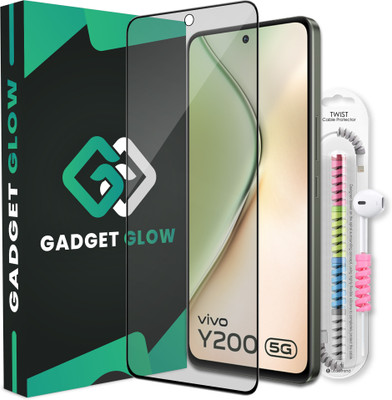 Gadget Glow Edge To Edge Tempered Glass for Vivo Y200 5G, Vivo Y200, VIvo Y200e 5G, Vivo T3 5G, Matte OG Tempered Glass with Cable Protector(Pack of 1)
