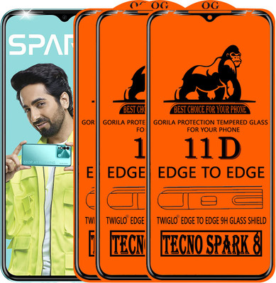 TWIGLO Edge To Edge Tempered Glass for TECNO SPARK 8(Pack of 3)