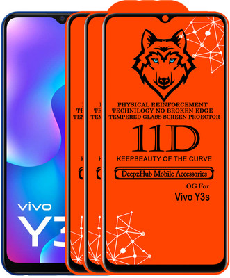 DeepzHub Edge To Edge Tempered Glass for Vivo Y3s(Pack of 3)