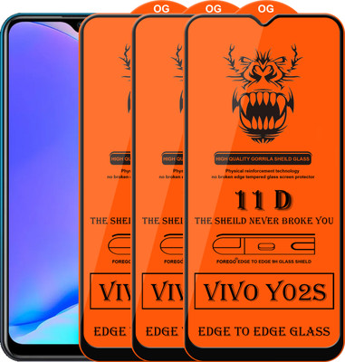 Forego Edge To Edge Tempered Glass for Vivo Y02S(Pack of 3)