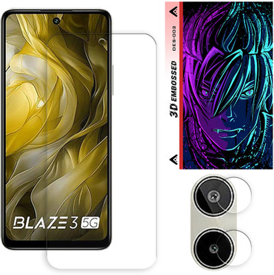 SOMTONE Edge To Edge Tempered Glass for Lava Blaze 3 5G Tempered Glass Screen Protector | Anti-Scratch | Edge to Edge Full Coverage | 9H Hardness (1 FRONT SCREEN GUARD + 1 CAMERA LENS PROTECTOR + 1 FREE BACK EMBOSSED SKIN002)(Pack of 1)
