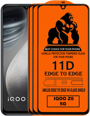 ANILUQ Edge To Edge Tempered Glass for IQOO Z6 5G(Pack of 3)