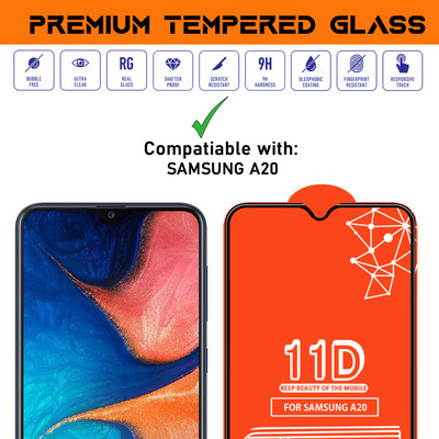 PikTrue Edge To Edge Tempered Glass for Samsung Galaxy A20(Pack of 2)
