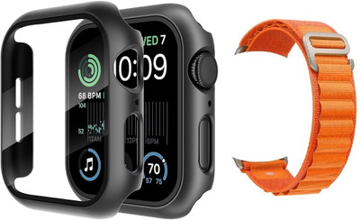 Skymac Edge To Edge Screen Guard for Apple Watch 44mm SE 2nd gen 2022 / Series 6/5/4 SE, 44mm Hard PC Cover with Built-in 9H Tempered Glass - (Matte Black) with Orane Alpine Strap (Combo) (One Pcs Cover + One Pcs Strap)(Pack of 2) Skymac Edge To Edge Screen Guard for Apple Watch 44mm SE 2nd gen 2022 / Series 6/5/4 SE, 44mm Hard PC Cover with Built-in 9H Tempered Glass - (Matte Black) with Orane Alpine Strap (Combo) (One Pcs Cover + One Pcs Strap)(Pack of 2)