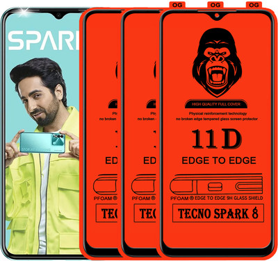 Laxdom Edge To Edge Tempered Glass for TECNO SPARK 8(Pack of 3)