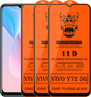 Forego Edge To Edge Tempered Glass for Vivo Y72 5G(Pack of 3)
