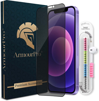 ArmourPro Edge To Edge Tempered Glass for iPhone 12 Mini, 1 Privacy Anti Spy Protection Glass with 1 Cable Protector(Pack of 2)