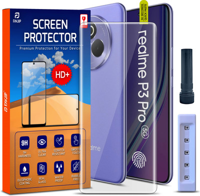 FAVJIP Edge To Edge Tempered Glass for Realme P3 Pro 5G, Realme P3 Pro, 3D Quad Curved UV Liquid Glue Screen Guard Protector with Easy Installation Kit(Pack of 1)