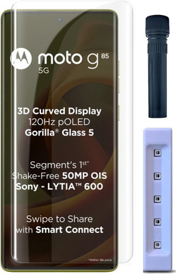 OneTech Edge To Edge Tempered Glass for Motorola Edge 50 Fusion 5G / Moto G85 5G 9H Hardness, Advanced UV HD+ Screen Protector(Pack of 1)