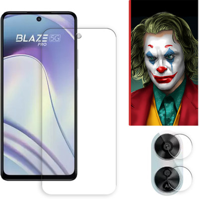 SOMTONE Edge To Edge Tempered Glass for LAVA Blaze Pro 5G FRONT Tempered Glass Screen Protector | Anti-Scratch | Edge to Edge Full Coverage | 9H Hardness ( 1 FRONT SCREEN GUARD + 1 CAMERA LENS PROTECTOR + 1 FREE BACK EMBOSSED SKIN026 )(Pack of 1)