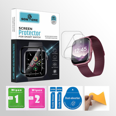 SOMTONE Edge To Edge Tempered Glass for Ambrane Fyre 2.04 inch Smartwatch 2 PROTECTOR + 2 WIPES + 2 DUST REMOVAL STICKER + 1 WIPER(Pack of 2)