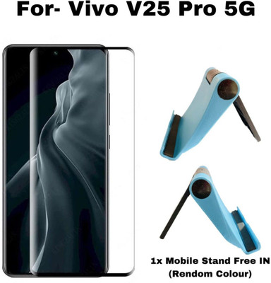 KadWaniya Edge To Edge Tempered Glass for Vivo V25 Pro 5G |Primium Quality Nano Optics Curved UV Glass With Mobile Stand in (Rendom colour)(Pack of 1)