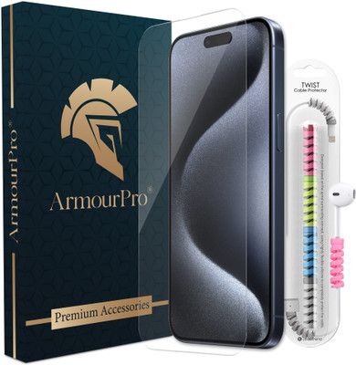 ArmourPro Edge To Edge Tempered Glass for iPhone 15 Pro Max, Apple iPhone 15 Pro Max, OG Tempered Glass with Cable Protector(Pack of 1)