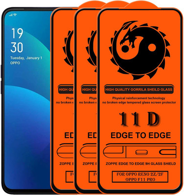 HIE POWER Edge To Edge Tempered Glass for Oppo F11 Pro-11D Glass (Pack Of 3)(Pack of 3)