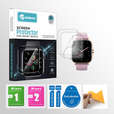 ARBAN Edge To Edge Tempered Glass for Amazfit GTS 2e Smartwatch 3 PROTECTOR + 3 WIPES + 3 DUST REMOVAL STICKER + 1 WIPER(Pack of 3)