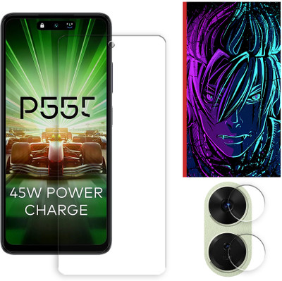 SOMTONE Edge To Edge Tempered Glass for Itel P55 Plus 4G Tempered Glass Screen Protector | Anti-Scratch | Edge to Edge Full Coverage | 9H Hardness (1 FRONT SCREEN GUARD + 1 CAMERA LENS PROTECTOR + 1 FREE BACK EMBOSSED SKIN002)(Pack of 1)