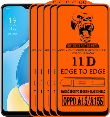 TWIGLO Edge To Edge Tempered Glass for OPPO A15S(Pack of 5)