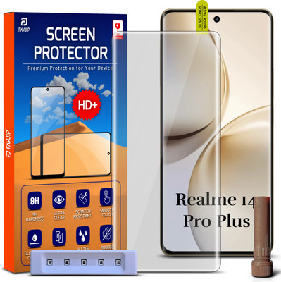 FAVJIP Edge To Edge Tempered Glass for Realme 14 Pro Plus 5g, Realme 14 pro Plus, Quad Curved UV Liquide Glue Screen Guard Protector with Easy Installation Kit(Pack of 2)