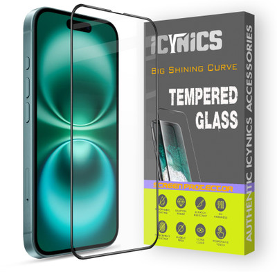 ICYNICS Edge To Edge Tempered Glass for Apple iPhone 16, Anti-Fingerprint, Waterproof, Oil-resistant, Bubble-Free, Anti-Static with Full Screen Coverage & Easy Installation(Pack of 1)