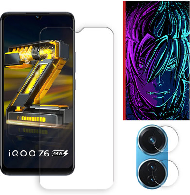 SOMTONE Edge To Edge Tempered Glass for iQOO Z6 4G Tempered Glass Screen Protector | Anti-Scratch | Edge to Edge Full Coverage | 9H Hardness (1 FRONT SCREEN GUARD + 1 CAMERA LENS PROTECTOR + 1 FREE BACK EMBOSSED SKIN002)(Pack of 1)