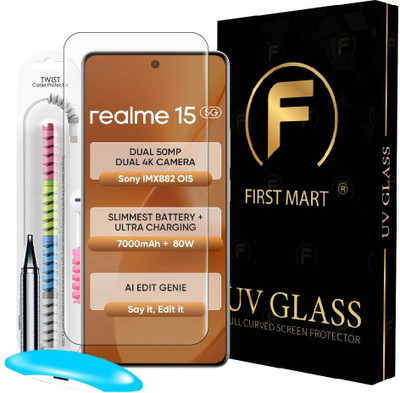 FIRST MART Edge To Edge Tempered Glass for Realme 15 5G, Realme 15, UV Glue Tempered Glass with Cable Protector(Pack of 1)