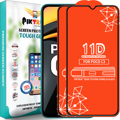 PikTrue Edge To Edge Tempered Glass for Poco C3(Pack of 2)