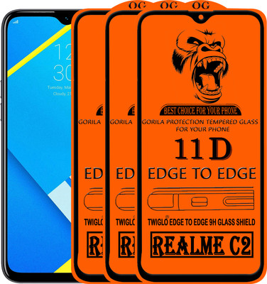 TWIGLO Edge To Edge Tempered Glass for REALME C2(Pack of 3)