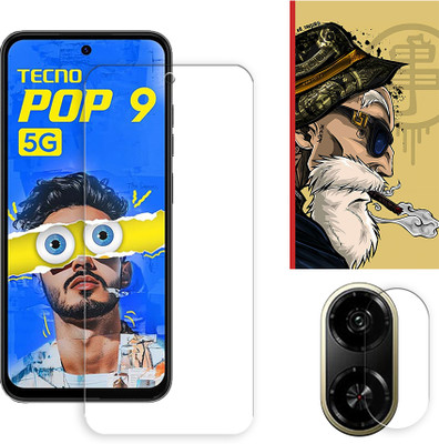 SOMTONE Edge To Edge Tempered Glass for Tecno Pop 9 5G Tempered Glass Screen Protector | Anti-Scratch | Edge to Edge Full Coverage | 9H Hardness ( 1 FRONT SCREEN GUARD + 1 CAMERA LENS PROTECTOR + 1 FREE BACK EMBOSSED SKIN001 )(Pack of 1)