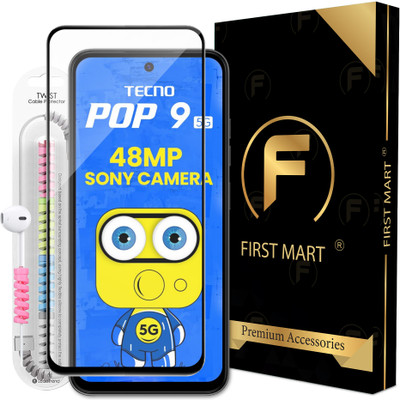 FIRST MART Edge To Edge Tempered Glass for Tecno Pop 9 5G, OG Tempered Glass with Cable Protector(Pack of 1)